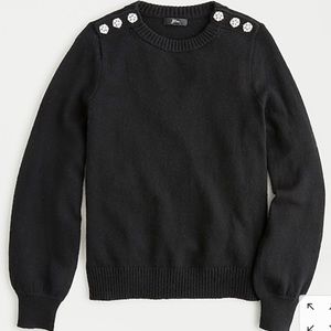 NWT J. Crew Crewneck Women’s Lambs Wool AE990 Black Jeweled Button Sweater XXS